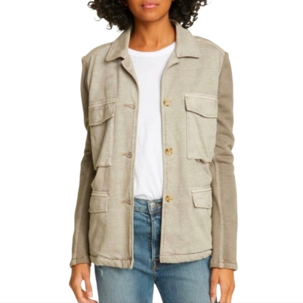 James Perse Mixed Knit Shirt Surplus Utility Jacket Shacket Coyote Pigment Grey